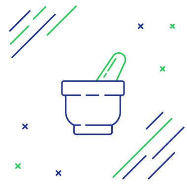 Havan topu ve tokmak simgesi beyaz arkaplanda izole edildi. Renkli taslak konsepti. Vektör.