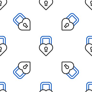 Kalp ikonu şeklindeki Çizgi Kalesi beyaz arkaplandaki kusursuz deseni izole etti. Kilitli Kalp. Aşk sembolü ve anahtar deliği işareti. Sevgililer Günü. Renkli taslak konsepti. Vektör.