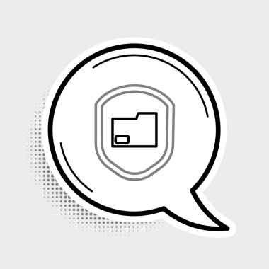 Gri arkaplanda çizgi dosya koruma konsepti simgesi izole edildi. Gizli bilgi ve gizlilik fikri, koruma, kalkan. Renkli taslak konsepti. Vektör.