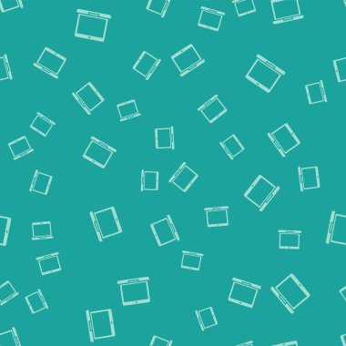 Yeşil dizüstü ikonu yeşil arkaplanda kusursuz desen izole etti. Boş ekran işaretli bilgisayar defteri. Vektör İllüstrasyonu.