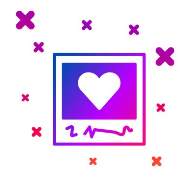 Renkli boş fotoğraf çerçeveleri ve beyaz arkaplanda izole edilmiş kalp simgeleri. Sevgililer Günü sembolü. Kademeli rastgele dinamik şekiller. Vektör.