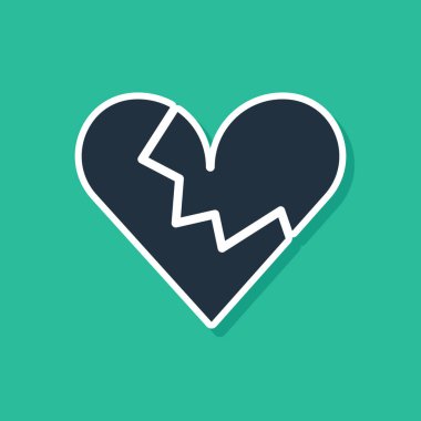 Mavi Kırık Kalp ya da yeşil arka planda izole edilmiş boşanma ikonu. Aşk sembolü. Sevgililer Günü. Vektör.