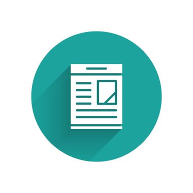 Uzun gölgeli izole edilmiş ölüm ilanlarını gösteren beyaz gazete ilanı. Yeşil daire düğmesi. Vektör.