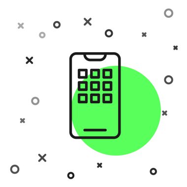 Siyah çizgi Akıllı Telefon, beyaz arkaplanda izole edilmiş cep telefonu simgesi. Vektör İllüstrasyonu.