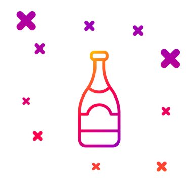 Beyaz arka planda izole edilmiş renkli şampanya şişesi ikonu. Kademeli rastgele dinamik şekiller. Vektör.