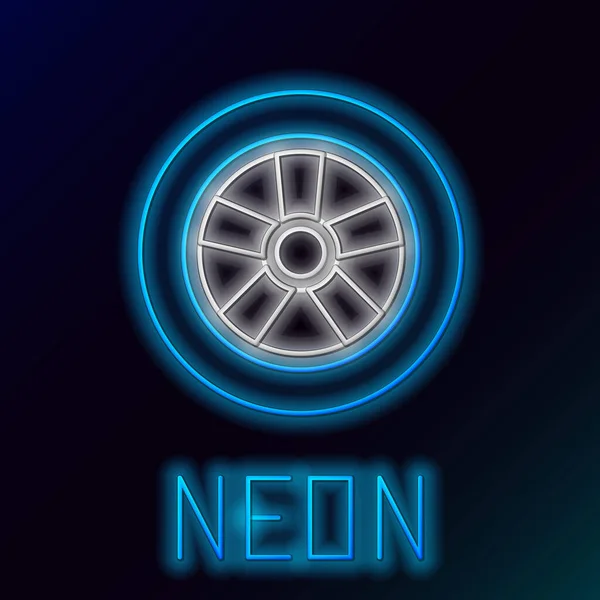 Ragyogó Neon Vonal Autó Kerék Ikon Elszigetelt Fekete Háttér Színes — Stock Vector