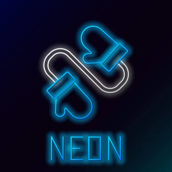 Glödande Neon Line Para Stickade Jul Vantar Ikon Isolerad Svart — Stock vektor