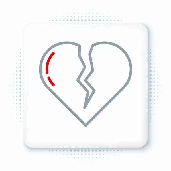 Line Gebroken Hart Scheiding Pictogram Geïsoleerd Witte Achtergrond Liefdessymbool Valentijnsdag — Stockvector