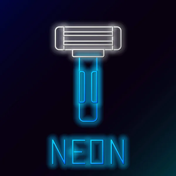 Glödande Neon Linje Rakkniv Ikon Isolerad Svart Bakgrund Färgstarkt Skisskoncept — Stock vektor
