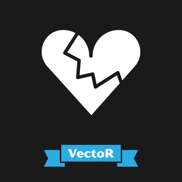 Weißes Gebrochenes Herz Oder Scheidungsikone Isoliert Auf Schwarzem Hintergrund Liebessymbol — Stockvektor