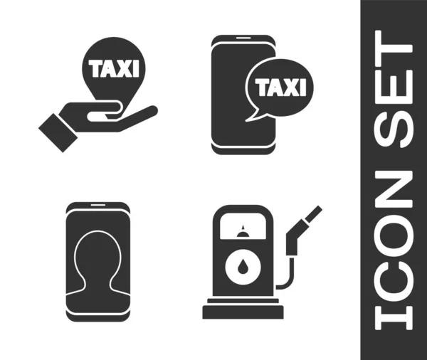 Benzin Istasyonunu Benzin Istasyonunu Harita Işaretçisini Taksiyle Taksi Çağırma Servisini — Stok Vektör