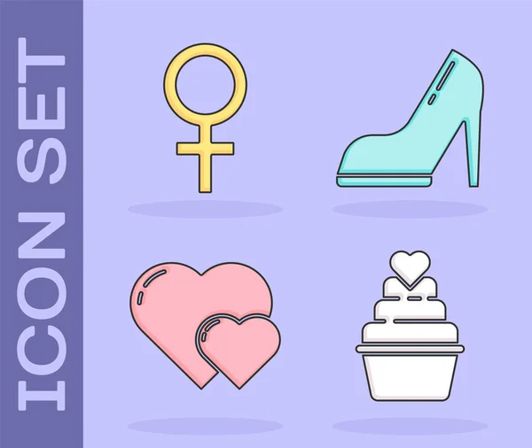 Set Pastel Boda Con Corazón Símbolo Género Femenino Zapato Mujer — Vector de stock