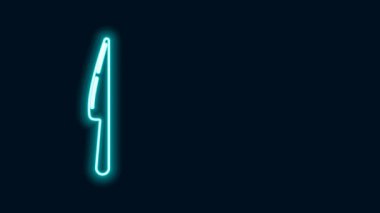 Parlayan neon çizgili bıçak simgesi siyah arkaplanda izole edildi. Çatal bıçak sembolü. 4K Video hareketli grafik canlandırması