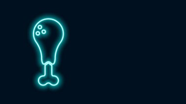 Parlayan neon çizgili tavuk budu simgesi siyah arka planda izole edildi. Tavuk budu. 4K Video hareketli grafik canlandırması