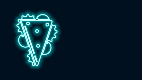 Glödande neon linje smörgås ikon isolerad på svart bakgrund. Hamburgerikon. Hamburgermat symbol. Ostburgarskylt. Snabbmatsmeny. 4K Video motion grafisk animation — Stockvideo