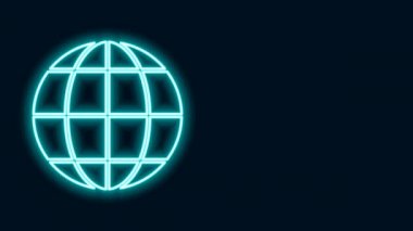 Parlayan neon çizgisi Dünya ikonu siyah arka planda izole edildi. Dünya ya da Dünya işareti. Küresel internet sembolü. Geometrik şekiller. 4K Video hareketli grafik canlandırması