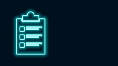 Siyah arkaplanda izole edilmiş kontrol listesi simgesiyle parlayan neon çizgi panosu. Kontrol listesi sembolü. Anket anketi ya da anket geri bildirim formu. 4K Video hareketli grafik canlandırması