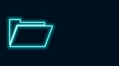 Parlayan neon çizgisi dosya dizini simgesi siyah arkaplanda izole edildi. Muhasebe klasörü sembolü. Muhasebe yönetimi. 4K Video hareketli grafik canlandırması