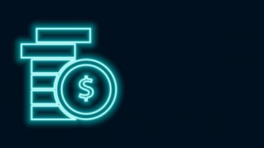Parlak neon hattı parası ve siyah arka planda izole edilmiş dolar sembolü simgesi. Bankacılık işareti. Para sembolü. 4K Video hareketli grafik canlandırması