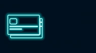 Parlayan neon hattı kredi kartı simgesi siyah arkaplanda izole edildi. Çevrimiçi ödeme. Nakit çekilmesi. Finansal operasyonlar. Alışveriş tabelası. 4K Video hareketli grafik canlandırması