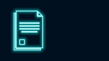 Parlayan neon çizgisi dosya simgesi siyah arkaplanda izole edildi. Kontrol listesi simgesi. İş konsepti. 4K Video hareketli grafik canlandırması
