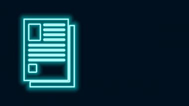 Parlayan neon çizgisi dosya simgesi siyah arkaplanda izole edildi. Kontrol listesi simgesi. İş konsepti. 4K Video hareketli grafik canlandırması