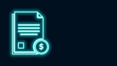 Parlayan neon hattı Finans belgesi simgesi siyah arkaplanda izole edildi. Fatura ya da fatura konsepti için dolar sikkesi olan kağıt banka belgesi. 4K Video hareketli grafik canlandırması