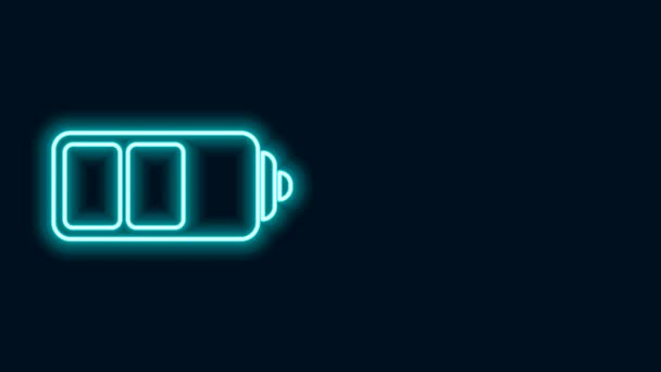 Glowing neon line Battery charge level indicator icon isolated on black background. 4K Video motion graphic animation — Stock Video