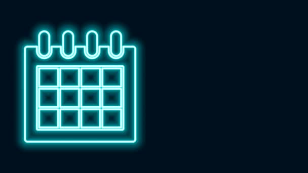 Icono de calendario de línea de neón brillante aislado sobre fondo negro. Evento símbolo recordatorio. Animación gráfica de vídeo 4K — Vídeos de Stock