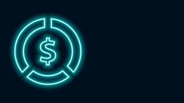 Parlak neon hattı parası ve siyah arka planda izole edilmiş dolar sembolü simgesi. Bankacılık işareti. Para sembolü. 4K Video hareketli grafik canlandırması