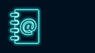 Parlayan neon hattı adres defteri simgesi siyah arkaplanda izole edildi. Not defteri, adres, bağlantı, rehber, telefon, telefon rehberi simgesi. 4K Video hareketli grafik canlandırması