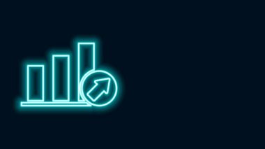 Parlak neon hattı sunumu sunumu. Grafik, çizelge, diyagram, bilgi grafiği, turta grafik simgesi siyah arkaplan üzerinde izole edilmiş. 4K Video hareketli grafik canlandırması
