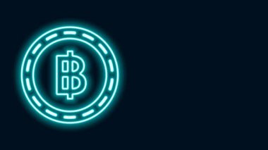 Parlayan neon hattı Kripto para birimi simgesi Bitcoin siyah arka planda izole edildi. Engelleme teknolojisi, bitcoin, dijital para piyasası, kripto para cüzdanı. 4K Video hareketli grafik canlandırması