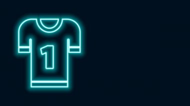 Parlayan neon hattı Amerikan futbol forması ikonu siyah arka planda izole edildi. Futbol forması tabelası. 4K Video hareketli grafik canlandırması