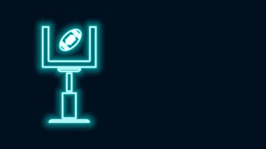 Parlayan neon hattı Amerikan futbolu kale direği ve siyah arka planda izole edilmiş futbol topu ikonu. 4K Video hareketli grafik canlandırması