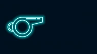 Parlayan neon hattı Whistle simgesi siyah arkaplanda izole edildi. Hakem sembolü. Spor ve spor burcu. 4K Video hareketli grafik canlandırması