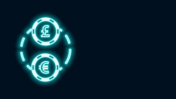 Glowing neon line Money exchange icon isolated on black background. Euro and Pound Sterling cash transfer symbol. Banking currency sign. 4K Video motion graphic animation — Stock Video