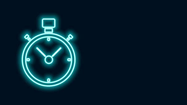 Leuchtende Leuchtschrift Stopwatch Symbol isoliert auf schwarzem Hintergrund. Zeitzeichen. Chronometerzeichen. 4K Video Motion Grafik Animation — Stockvideo
