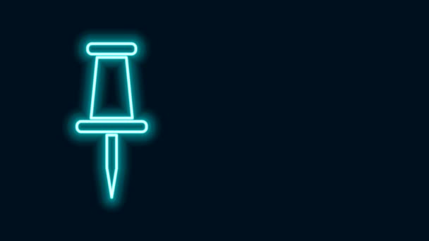 Gloeiende neon lijn Push pin pictogram geïsoleerd op zwarte achtergrond. Duimspijkers teken. 4K Video motion grafische animatie — Stockvideo