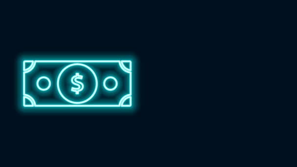 发光的霓虹灯线堆栈纸货币现金图标孤立在黑色背景.钞票堆积如山。比尔货币。4K视频运动图形动画 — 图库视频影像