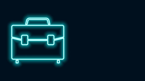 Glowing neon line Briefcase icon isolated on black background. Business case sign. Business portfolio. 4K Video motion graphic animation — Stock Video