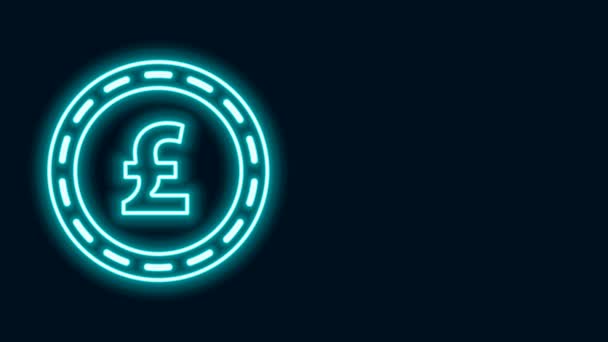 Glowing neon line Coin money with pound sterling symbol icon isolated on black background. Banking currency sign. Cash symbol. 4K Video motion graphic animation — Stock Video