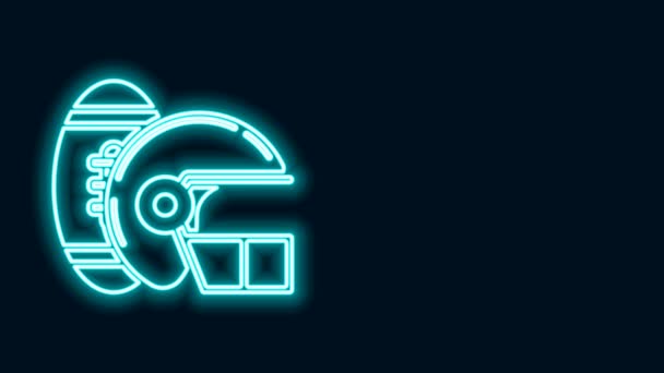Zářící neonové linie Americký fotbal a helma ikon izolované na černém pozadí. Sada sportovního vybavení. Grafická animace pohybu videa 4K — Stock video