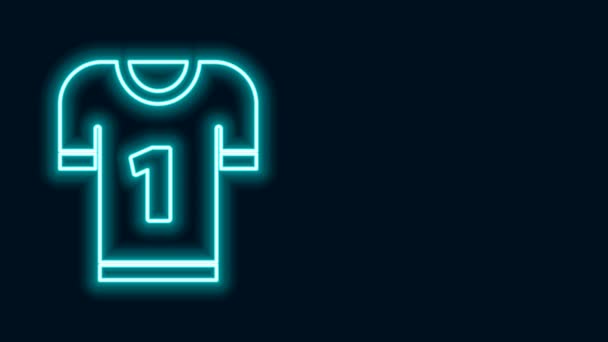 Luminosa linea neon icona della maglia da football americano isolata su sfondo nero. Segno uniforme da football. Animazione grafica 4K Video motion — Video Stock