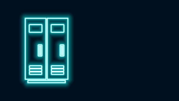 Leuchtende Neon Line Locker oder Umkleidekabinen für Fußball, Basketballmannschaft oder Arbeiter Symbol isoliert auf schwarzem Hintergrund. 4K Video Motion Grafik Animation — Stockvideo