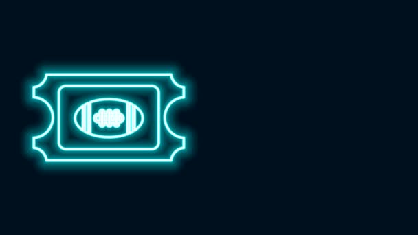 Linha de néon brilhante ícone bilhete de futebol americano isolado no fundo preto. Animação gráfica em movimento de vídeo 4K — Vídeo de Stock