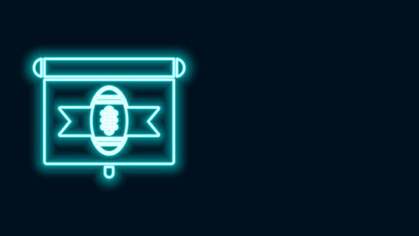 Linha de néon brilhante futebol americano no ícone do programa de tv isolado no fundo preto. Animação gráfica em movimento de vídeo 4K — Vídeo de Stock