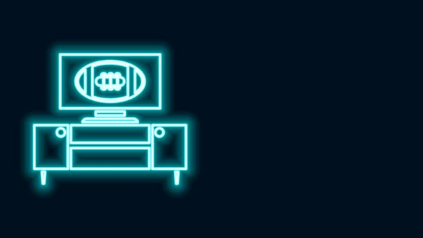 Glödande neon line amerikansk fotboll på tv-program och stå ikon isolerad på svart bakgrund. 4K Video motion grafisk animation — Stockvideo