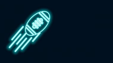 Parlayan neon hattı Amerikan futbol ikonu siyah arka planda izole edildi. Ragbi topu ikonu. Takım spor sembolü. 4K Video hareketli grafik canlandırması