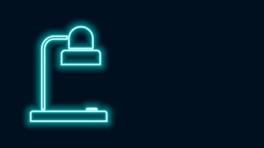 Parlayan neon çizgisi masa lambası simgesi siyah arkaplanda izole edildi. Ofis lambası. 4K Video hareketli grafik canlandırması